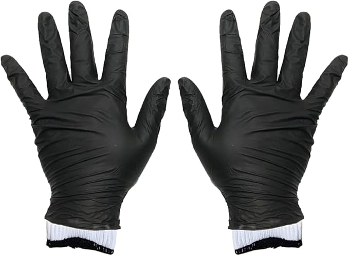 LavaLock Disposable Nitrile BBQ Gloves with Cotton Liners for Outdoor Cooking Grilling Smokers and Barbecue Competition, Chef or Kitchen use (Large 50 Count Black)