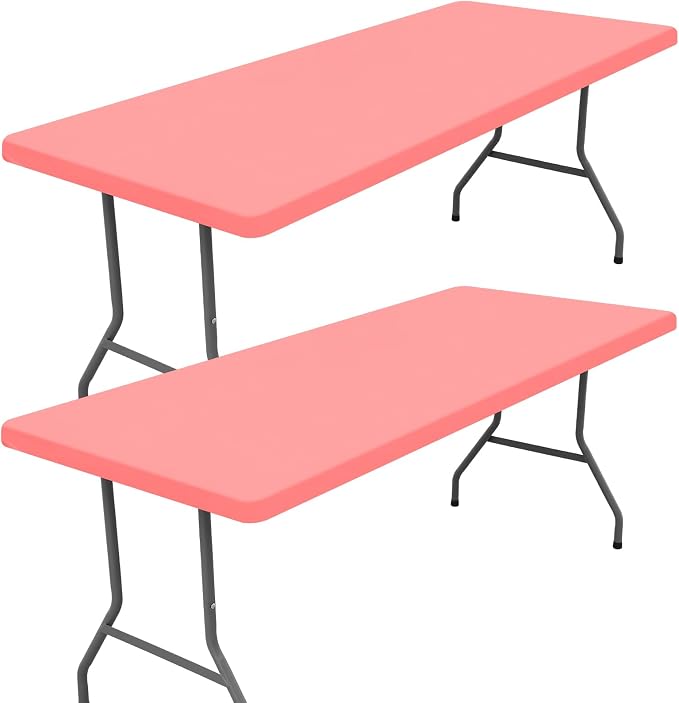 Moosfor 2 Pack Rectangle Spandex Fitted Table Cloth, 8FT Elastic Tablecloth | Washable Picnic Table Cover, Stretch Waterproof Table cloths for Party, Patio, Dining, Kitchen, 30" x 96", Coral Red