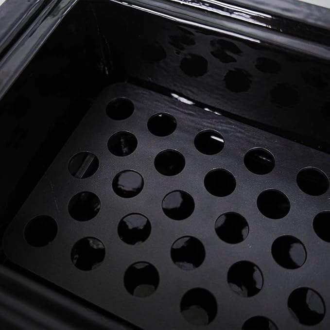 Yakitori Ceramic Charcoal Grill, Japanese Style Tabletop BBQ With Bamboo Heat Shield For Indoor/Outdoor, Square, 16"x9"