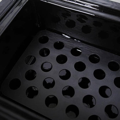 Yakitori Ceramic Charcoal Grill, Japanese Style Tabletop BBQ With Bamboo Heat Shield For Indoor/Outdoor, Square, 16"x9"