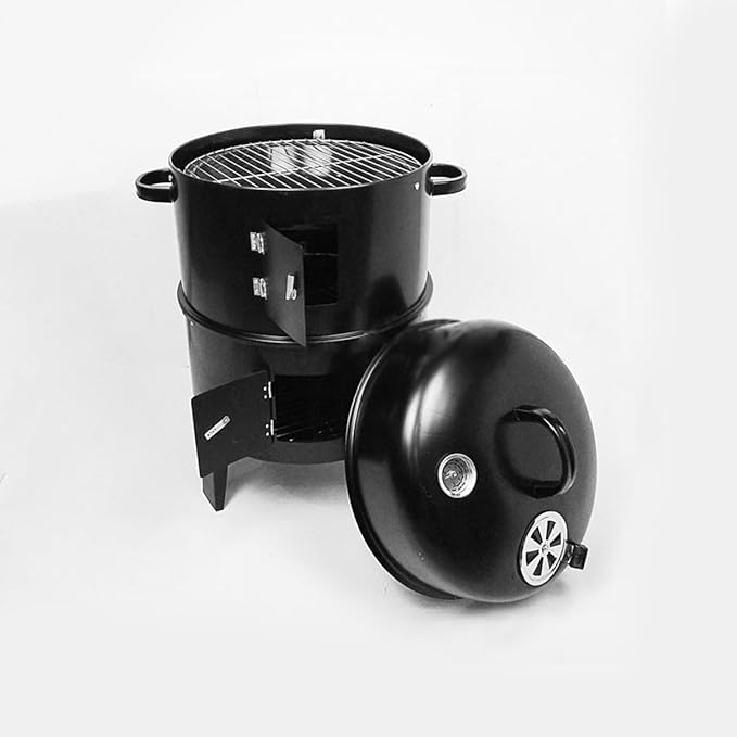 Outdoor Double-Layer Grill, Charcoal Wood Fired Braising and Smoking Stove, Black Steel American Traditional Style for Garden & Outdoor Use
