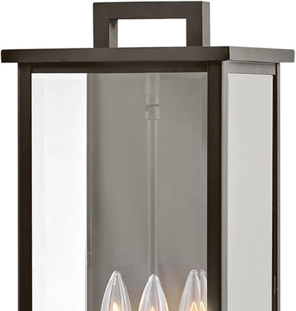 Hinkley Weymouth Three Light Outdoor Wall Mount Lantern – Estate Series, Aluminum, Candle Sleeves, Rectangular, Clear Beveled Glass – Oil Rubbed Bronze Finish