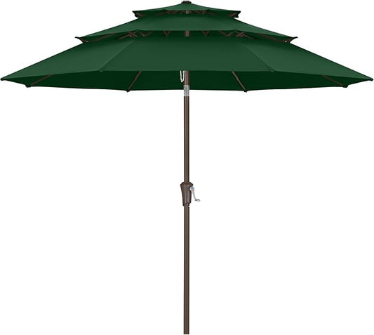 ABCCANOPY 9Ft 3 Tiers Market Umbrella, Outdoor Table Umbrella for Patio, Deck, Backyard (Forest Green)