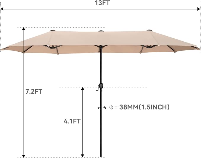 GREEN PARTY 13 ft Outdoor Patio Umbrella, Large Rectangular Table Umbrellas | Double-Sided, UV & Fade Resistant Canopy for Deck Poolside Garden Backyard, Market Umbrella with Crank & 1.5" Pole, Beige