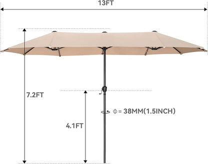 GREEN PARTY 13 ft Outdoor Patio Umbrella, Large Rectangular Table Umbrellas | Double-Sided, UV & Fade Resistant Canopy for Deck Poolside Garden Backyard, Market Umbrella with Crank & 1.5" Pole, Beige