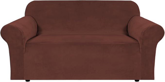 H.VERSAILTEX Stretch Velvet Loveseat Covers for 2 Cushion Couch Covers for Living Room Sofa Covers Slipcovers with Non Slip Straps Bottom, Ultra Thick Comfy Velour (Width 58"-72", Burnt Brick)