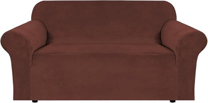 H.VERSAILTEX Stretch Velvet Loveseat Covers for 2 Cushion Couch Covers for Living Room Sofa Covers Slipcovers with Non Slip Straps Bottom, Ultra Thick Comfy Velour (Width 58"-72", Burnt Brick)