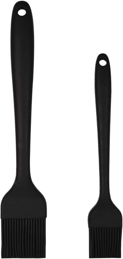 2 Pack Heat Resistant Silicone Basting Brush,Black Long Handle Pastry Brush for Grilling, Baking, BBQ and Cooking
