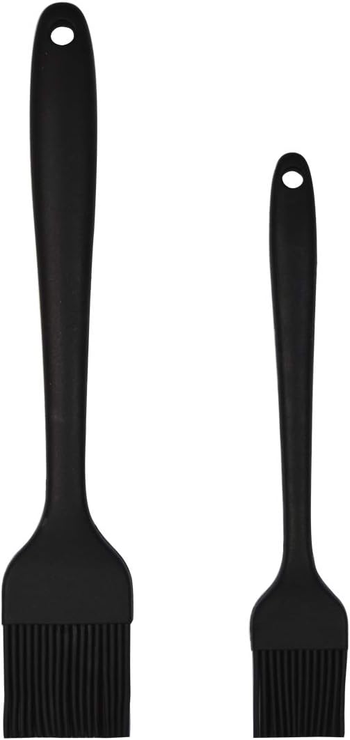 2 Pack Heat Resistant Silicone Basting Brush,Black Long Handle Pastry Brush for Grilling, Baking, BBQ and Cooking
