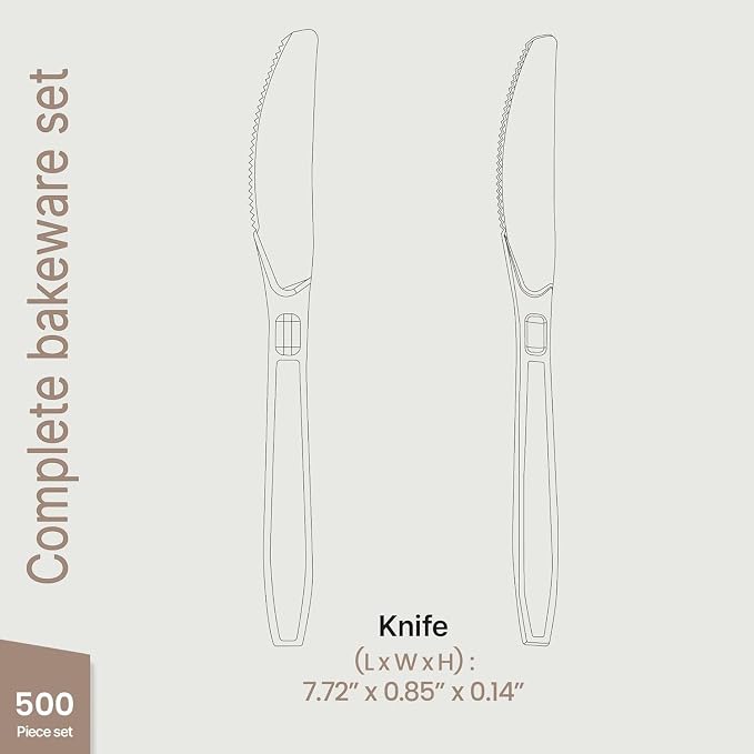 Bakken Disposable Cutlery Set 500 Pieces Knives, Heavy Duty Plastic Silverware, BPA-Free Food-Grade Materials, Heat-Resistant, Reusable Utensils for Parties, Catering, BBQs, and Everyday Use, Clear