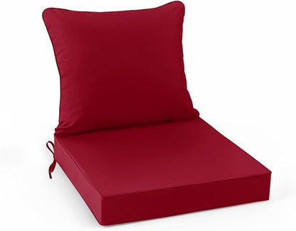 Summsun Outdoor Chair Cushions, 22 x 22 Inch, Red | Double-Sided Water Resistant, Removable Cover, Back Pillow & Seat Cushion, Tie Straps, Fit for Patio, Garden, Sofa Couch