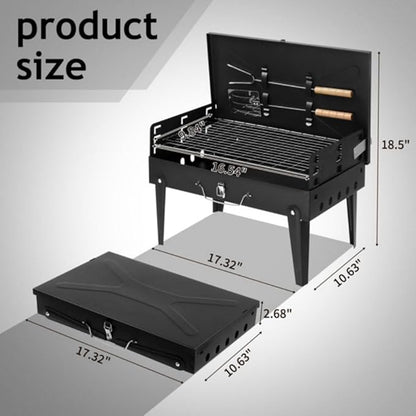 Portable Charcoal Grills, Outdoor Small Barbecue Grill with Lid, BBQ Grill Set, Tabletap Smoker Grill for Cooking Backyard Camping Picnic Garden Party