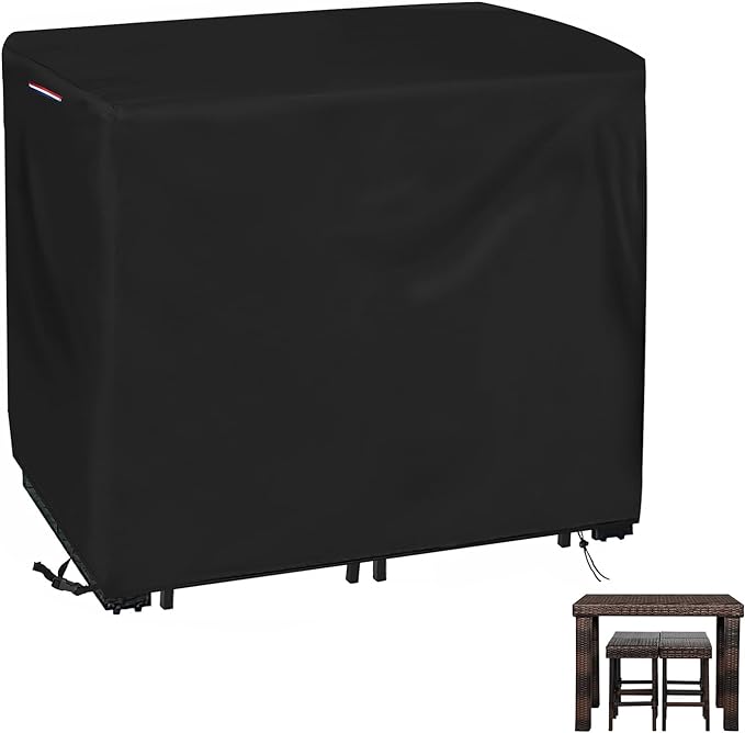 Waterproof Outdoor Bar Height Table Cover, 48"L x 30"W x 36"H | 600D Patio Bar Set Cover for Rectangular 48" Long Bar Height Dining Furniture Set with Handle, Drawstring, Buckle