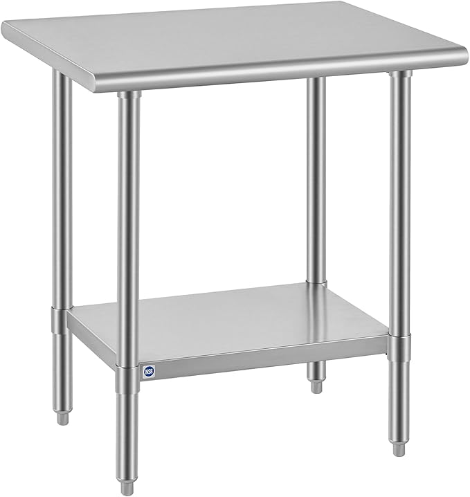 ROCKPOINT SS304 Top All Stainless Steel Table for Prep & Work 24x30 Inches, NSF Commercial Kitchen Heavy Duty Table with Adjustable Undershelf for Restaurant,Kitchen, Home and Hotel
