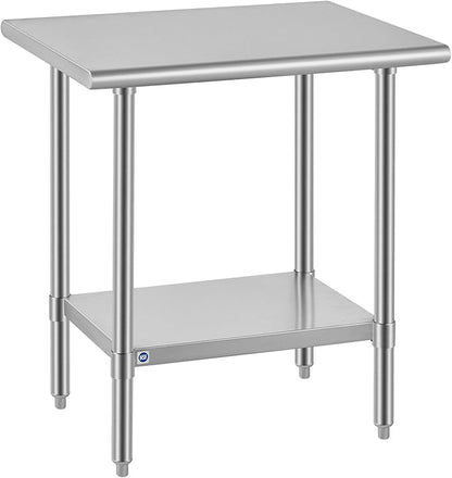 ROCKPOINT SS304 Top All Stainless Steel Table for Prep & Work 24x30 Inches, NSF Commercial Kitchen Heavy Duty Table with Adjustable Undershelf for Restaurant,Kitchen, Home and Hotel