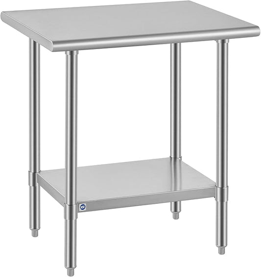 ROCKPOINT SS304 Top All Stainless Steel Table for Prep & Work 24x30 Inches, NSF Commercial Kitchen Heavy Duty Table with Adjustable Undershelf for Restaurant,Kitchen, Home and Hotel