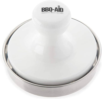 BBQ-Aid Porcelain Burger Press 5"- Round Burger Smasher for Grilling Evenly, Stuffed Burgers- Hamburger Press Patty Maker Perfect for Flat Top Griddle Grill Cooking, Stainless Steel Burger Press