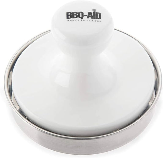 BBQ-Aid Porcelain Burger Press 5"- Round Burger Smasher for Grilling Evenly, Stuffed Burgers- Hamburger Press Patty Maker Perfect for Flat Top Griddle Grill Cooking, Stainless Steel Burger Press