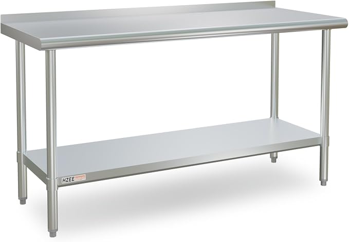 Stainless Steel Table with Backsplash 60x24 Inches 5ft for Prep | Heavy Duty Metal Workbench for Commercial Kitchen Restaurant Laundry Garage Home Hotel Workshop Chef Homemaker