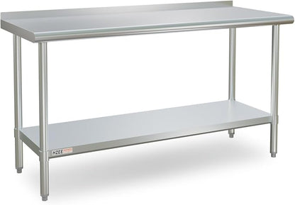 Stainless Steel Table with Backsplash 60x24 Inches 5ft for Prep | Heavy Duty Metal Workbench for Commercial Kitchen Restaurant Laundry Garage Home Hotel Workshop Chef Homemaker