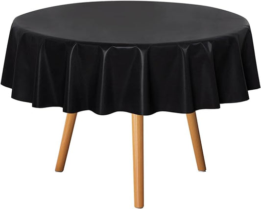 sancua 100% Waterproof Vinyl Tablecloth Table Cloth 60 Inch Round, Black | Oil Spill Proof, PVC Material, Wipe Clean Table Cover for Dining Tables, Buffet Parties and Camping