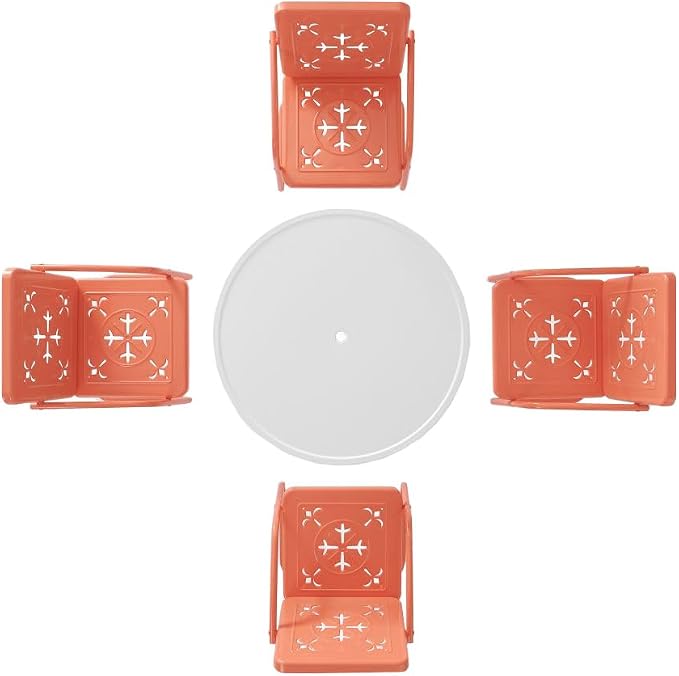 Crosley Furniture Azalea 5-Piece Vintage Outdoor Dining Set for 4, Retro Metal Round Patio Table and Chairs, Coral Gloss/White Satin