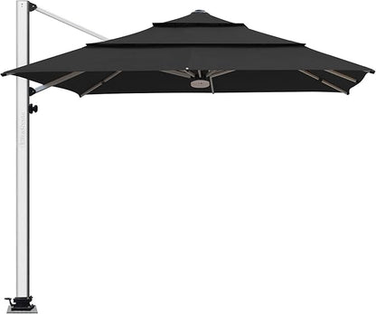 EliteShade USA APOLLO 3-Tier 10x10FT Full Aluminum Cantilever Patio Umbrella for Outdoor restaurant Garden Courtyard Deck Pool and Marketing with Light,Black