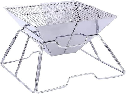 Camping Barbecue Grill Portable Stainless Steel BBQ Grill Non-Stick Surface Folding Barbecue Grill Outdoor Camping Terrace Picnic Tool Barbecue Charcoal Grill