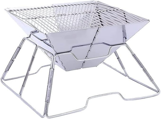 Camping Barbecue Grill Portable Stainless Steel BBQ Grill Non-Stick Surface Folding Barbecue Grill Outdoor Camping Terrace Picnic Tool Barbecue Charcoal Grill