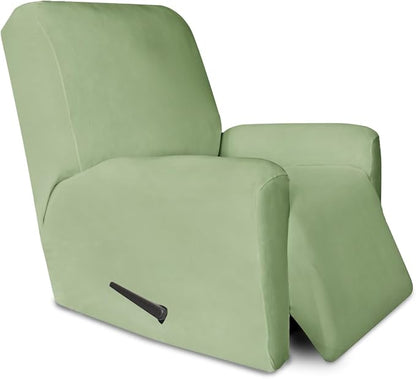 PureFit Stretc Recliner Chair Covers Fleece Soft Couch Covers for Sofa | Sage Green 4-Pieces Recliner Slipcover Pocket Couch Protector, Fleece Sofa Cover Washable with Non Slip Elastic Bottom