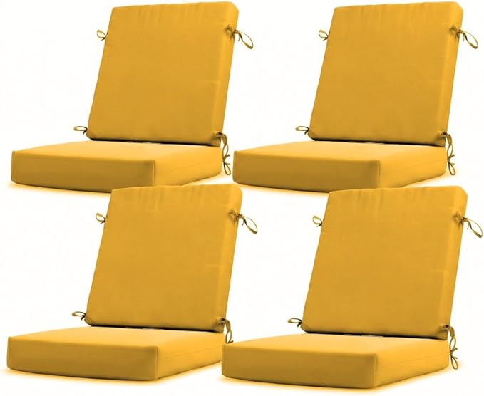 California Umbrella Outdoor Dining Chair, Set of 4 Patio Seat Cushions, 20 x 40 Inch, Premium Outdoor Memory Foam, Fade Resistant, Sunbrella Fabric, Fabric Ties, Sunflower Yellow