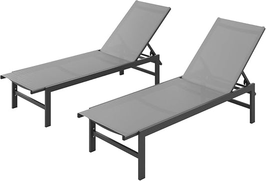 Vexwalx Outdoor Lounge Chairs Set of 2, Aluminum Patio Chaise Lounge Chairs with 5-Position Recliner, Pool Lounge Chairs for Backyard, Poolside, Deck, Lawn (Darkgray)