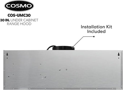 COSMO UMC30 30 in. Haven Collection 380 CFM Ducted Under Cabinet Range Hood, LED Lights, Touch Controls, Stainless Steel