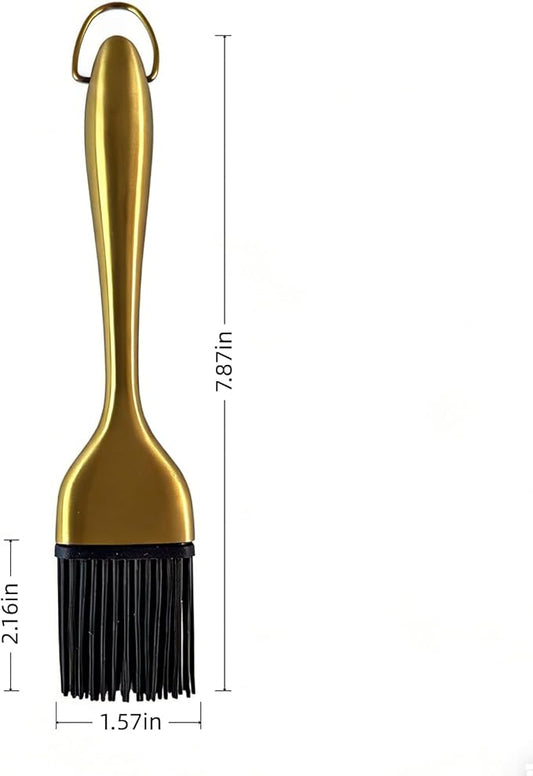 Silicone Basting Brush for BBQ Grill, 2 Pack with 2 Extra Heads (4 Total), Gold Stainless Steel Handle, Heat Resistant Oil Brush for Cooking, Baking, Grilling, Dishwasher Safe