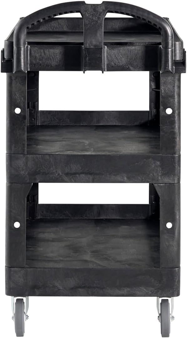 Rubbermaid Commercial Brute 3-Shelf Heavy-Duty Utility/Service Cart, Medium, High Storage, Lipped Shelves, Ergonomic Handle, 600 lb. Capacity, Ideal for Warehouse/Garage/Cleaning/Maintenance/Office