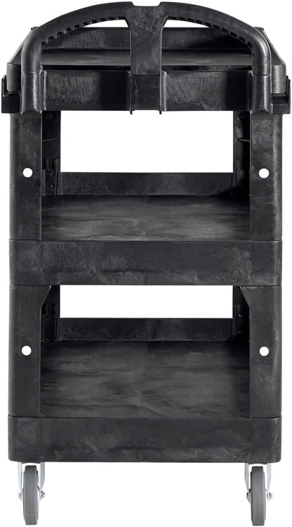Rubbermaid Commercial Brute 3-Shelf Heavy-Duty Utility/Service Cart, Medium, High Storage, Lipped Shelves, Ergonomic Handle, 600 lb. Capacity, Ideal for Warehouse/Garage/Cleaning/Maintenance/Office