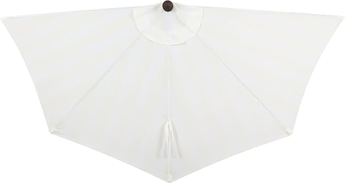 JONATHAN Y Beverly 9 ft. Striped Half Umbrella, Cream/Dark Brown | Coastal Scalloped Fringe, Crank Lift, 30 Degree Manual Tilt, UV 50 Polyester Canopy, Aluminum Frame, Space Saving Design