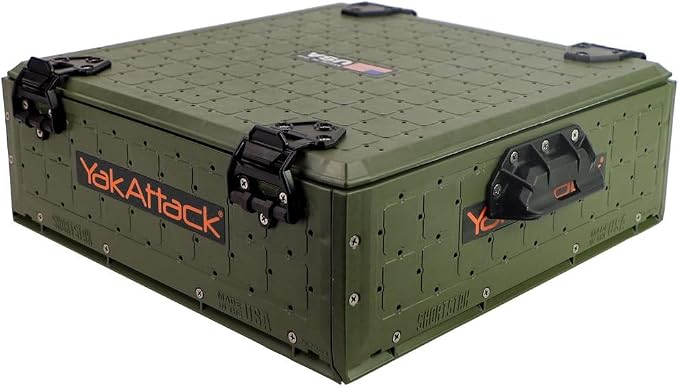 YakAttack ShortStak Solo Storage Box - Size & Color Options | Standalone Low-Profile Crate with Lid, Hinges & Latches | GridLoc Mounting Panels | Slider Feet for Under-Seat Use | Made in USA