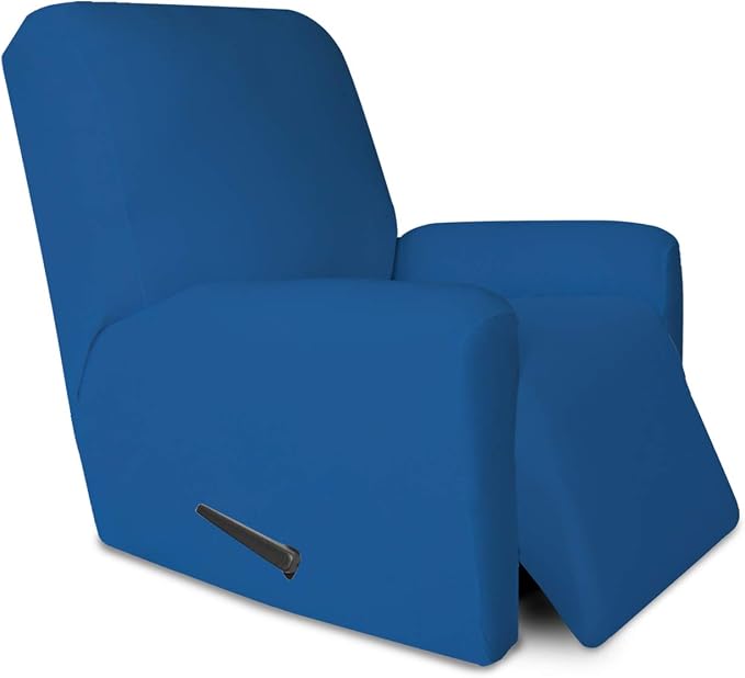 PureFit Stretc Recliner Chair Covers Fleece Soft Couch Covers for Sofa | Classic Blue 4-Pieces Recliner Slipcover Pocket Couch Protector, Fleece Sofa Cover Washable with Non Slip Elastic Bottom