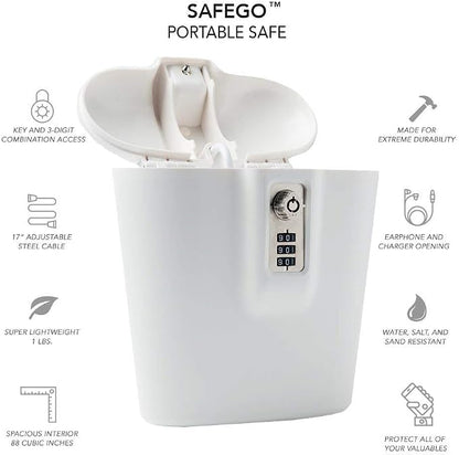 SAFEGO Portable Indoor/Outdoor Lock Box Safe with Key and Combination Access (White)