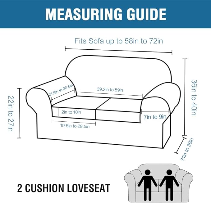 H.VERSAILTEX Real Velvet Plush 3 Piece Stretch Sofa Covers Couch Covers for 2 Cushion Couch Loveseat Covers Width Up to 72 Inch Feature Thick Soft Stay in Place (Medium Sofa, Stone Blue)