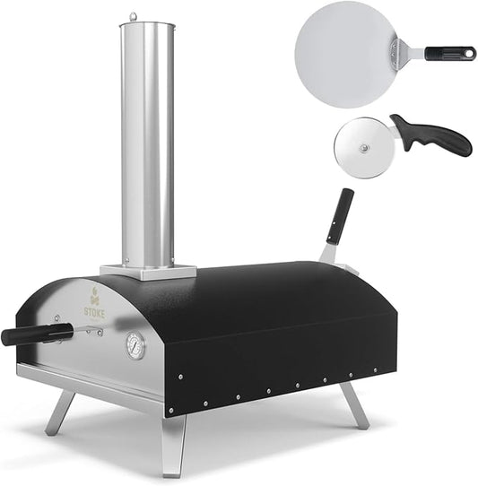 Stoke 16 Inch Outdoor Pizza Oven – Portable Outdoor Pizza Maker for Backyard, Camping, or Tailgating – Stainless Steel Multi-Fuel Oven with Pizza Stone & Accessories