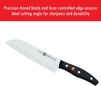 ZWILLING Twin Signature 7-inch Razor-Sharp German Hollow Edge Santoku Knife, Made in Company-Owned German Factory with Special Formula Steel perfected for almost 300 Years, Dishwasher Safe
