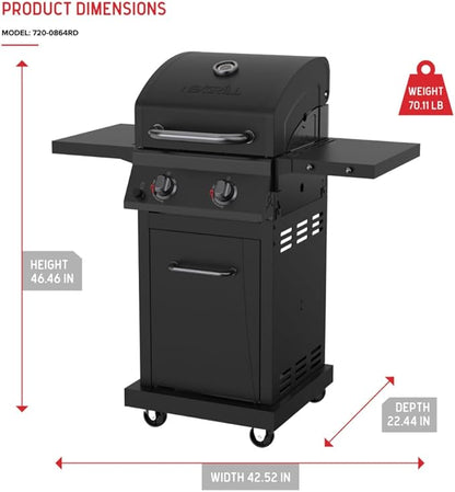 Nexgrill Deluxe 2-Burner Gas Grill with 401 SQ In Grate, 28000 BTUs, Heavy Duty Steel Frame & Foldable Side Table, Propane BBQ Grill for Outdoor Cooking, Patios, Backyards and More - 720-0864RD