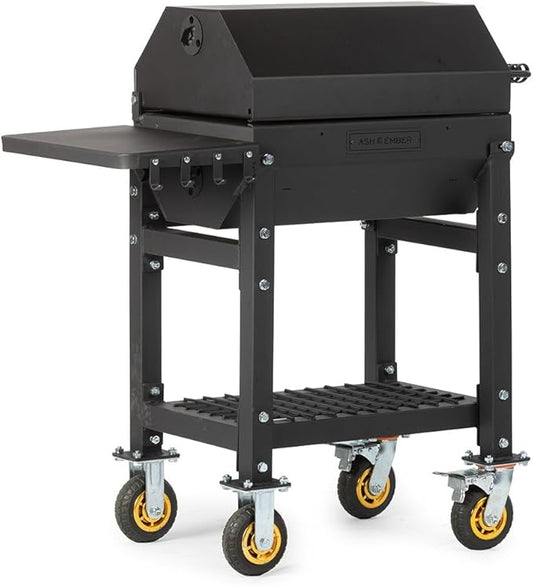 Ash & Ember 390 Sq. In Patio Cart Charcoal Grill with Cover, Side Shelf and Tool Hooks for BBQ Cooking Prep & Accessories, Mobile Heavy-Duty Park-Style Outdoor Grills & Smokers