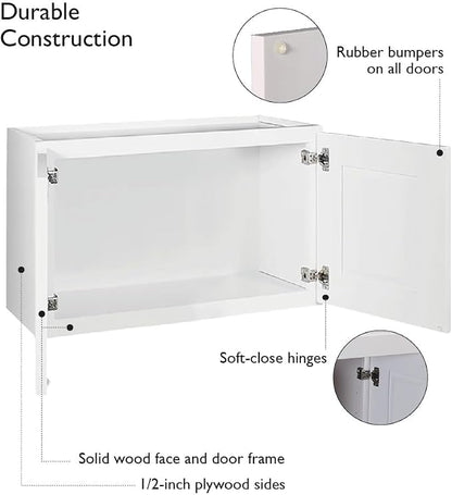 Design House Brookings Shaker Unassembled Bridge Wall Kitchen Cabinet W3618, 36 W x 12 D x 18 H, Painted White with Sherwin Williams®, Solid Wood, 561670