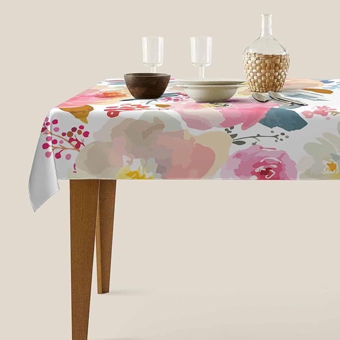 TKS MITLAN Romantic Floral Decorative Rectangle Tablecloth Spring Garden Colorful Plants Polyester Table Cloths Kitchen Table Cover for Dining BBQ Picnic Coffee Table 60 x 84 Inch 6-8 Seats