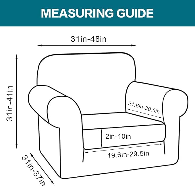 Turquoize 2 Piece Chair Covers Armchair Slipcovers for Living Room Armchair Sofa Cover with Individual Cushion Covers Feature Jacquard Fabric (Chair, Storm Blue)