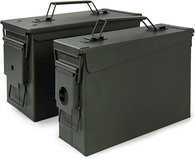 GUGULUZA Metal Ammo Can 30 50 Cal, Waterproof Airtight Ammo Containers Case | Heavy-Duty Ammunition Storage Case Military Container, Lockable Box w/Flip Top for Long-Term Storage Bullet, 30Cal and 50 Cal