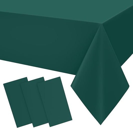 Smiry Disposable Table Cloth 3 Pack, 54 x 108 Inch Waterproof Plastic Tablecloth, Decorative Rectangle Table Covers for Party, Birthday, Picnic, Christmas Green